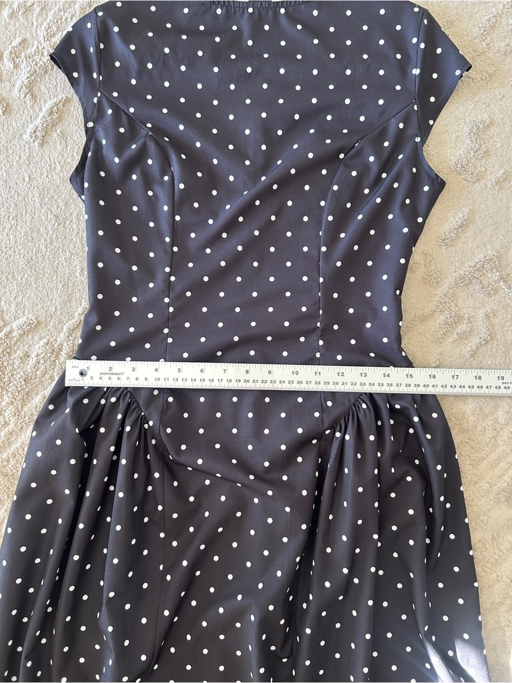 Polka Dot Mock Neck Basque Waist Midi Dress Size Medium - Picture 8 of 9